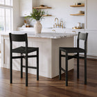 Modway - Alvia Bois Tabouret de bar avec siège tissé Ensemble de 2 - Noir-X-Stretcher Support Base