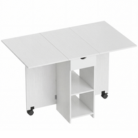 HOMCOM - Table à manger pliante à abattant avec tiroir et étagères de rangement pour 4-6 - blanc-Le design à abattant permet trois configurations : sans abattant, avec un abattant ou deux 