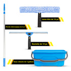 Gritt Commercial - Ensemble professionnel de nettoyage de vitres - Raclette de 14 po - Lave-vitres de 14 po - Perche télescopique de 6 pi - Seau de 3 gallons-Les outils se fixent facilement au manche télescopique inclus de 6 pi