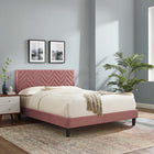 Modway - Leah Chevron touffé Performance Velvet Lit de plateforme King, Rose poussiéreuse-Velours de performance résistant aux taches