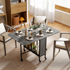 HOMCOM - Table à manger pliante à abattant sur roulettes 51 po avec étagère de rangement pour 6 personnes - gris vieilli-6 roulettes pour un déplacement facile 6 avec freins pour la stabilité 