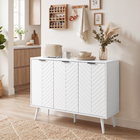 HOMCOM - Buffet moderne 36 po avec portes de rangement - blanc-Motif chevron embossé sur les panneaux de porte pour un look original et tendance 
