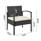 Manhattan Comfort - Ensemble de conversation moderne Noli pour patio, 4 personnes, avec table basse - noir et crème - ensemble de 4-Table basse avec plateau en verre trempé intégré de 5 mm