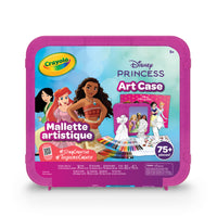 Crayola - Coffre d'art princesses Disney-COFFRET DE COLORIAGE PRINCESSES DISNEY : Cet ensemble de comprend 24 crayons de couleur, 12 marqueurs à traits fins, 10 marqueurs à traits larges, 16 pages à colorier, 10 pages vides, 3 supports de personnages, 2 feuilles d'autocollants, 1 affiche Disney et un coffret en plastique réutilisable.