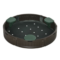 Outsunny - Bac à sable rond d'extérieur pour enfants avec couvercle - 122 cm de diamètre - Marron-Équipé de 3 sièges d'angle en quart de cercle, permettant aux enfants d'avoir un endroit où s'asseoir 