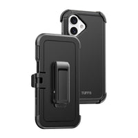 TUFF8 - iPhone 16 Plus -  Impact+ Coque de protection trois couches avec étui-Le support rotatif à 360 degrés sert également de poignée de téléphone pour permettre une expérience de visionnage confortable et un moyen sécurisé de tenir votre appareil