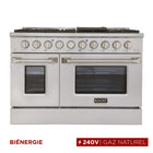 Kucht - 48 po Série KDF Cuisinière Pro Style au gaz naturel - Acier inoxydable-Cuisinière de classe professionnelle dotée de 2 brûleurs doubles de 20000 BTU avec fonction mijotage, 2 brûleurs de 12000 BTU, 2 brûleurs de 9000 BTU et 2 brûleurs de 6000 BTU