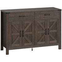 HOMCOM - Buffet 47,2 po L, armoire de rangement, espresso-Finition effet bois, portes de grange et accents métalliques ajoutent un charme rustique de ferme 