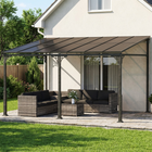 Outsunny - tonnelle adossée 13 pi l x 10 pi L - pergola extérieure murale à toit rigide-Boulons et piquets inclus pour béton ou gazon assurent la stabilité contre les vents forts