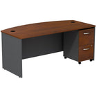 Bush – Coquille de bureau à devant arqué 72 po Westfield et classeur sur roulettes à 2 tiroirs, cerisier Hansen et gris graphite-La surface en stratifié Diamond Coat résiste aux égratignures et aux taches et reste belle même après des années.