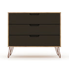 Manhattan Comfort - Rockefeller commode moderne mi-siècle 35,24" - nature et gris texturé-Commode Mid-Century Modern pour chambre à coucher