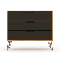 Manhattan Comfort - Rockefeller commode moderne mi-siècle 35,24" - nature et gris texturé-Commode Mid-Century Modern pour chambre à coucher