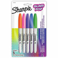 Sharpie - Marqueurs permanents Glam Pop - Couleurs assorties - Paquet de 5-Profitez d'une écriture fluide avec la pointe pointue impeccable