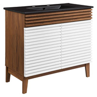 Modway - Render 36" Vanette de salle de bain - Noyer blanc Noir-Vanité moderne du milieu du siècle