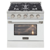 Kucht - 30 po Série KDF Cuisinière Pro Style au gaz naturel - Acier inoxydable/Blanc-Four à convection extra-large de 4,2 pi³ avec configuration à 5 grilles et grande fenêtre de four pour une visibilité accrue et une cuisson polyvalente