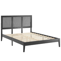 Modway - Sirocco Rotin et bois Lit de plateforme complet, Noir-Lit à plateforme complet avec tête de lit