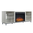 Manhattan Comfort - Ensemble de 2 cheminées modernes Brighton 60 po - Noir et beige-Cheminée électrique avec télécommande pour modifier l'effet de lueur et la chaleur Visuel de la flamme réglable sur 3 niveaux : faible, moyen, élevé Aspect de la cheminée allant d'une faible lueur des bûches à une forte lueur des bûches
