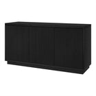 Hudson&Canal - Meuble TV rectangulaire cannelé Hanson pour téléviseurs jusqu'à 55 pouces, finition grain noir-La capacité de charge supérieure est de 34 kg, l'étagère du milieu peut supporter 11 kg et l'étagère inférieure 16 kg
