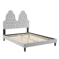 Modway - Alexandria Touffe Performance Velvet Lit à plateforme jumelle, Gris clair-Cadre de lit simple touffé