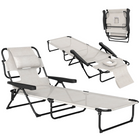 Outsunny - Chaise longue pliante avec dossier inclinable - chaise de bronzage - blanc crème-Chaise longue de plage à lattes favorisant la circulation de l'air, assurant une détente confortable