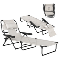Outsunny - Chaise longue pliante avec dossier inclinable - chaise de bronzage - blanc crème-Chaise longue de plage à lattes favorisant la circulation de l'air, assurant une détente confortable