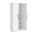 Prepac - Cabinet de rangement Premium Home 72 po avec portes, cabinet de garde-manger avec 5 étagères - Blanc-Dimensions et poids assemblés : Armoire de cuisine - 16 po P x 32 po L x 72 po H, Poids total - 121 lb., Toutes les pièces arrivent prêtes à être assemblées dans 1 boîte