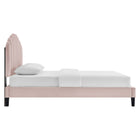 Modway - Daisy Performance Velvet Lit à plateforme jumelle, Rose-Système de soutien en lattes de bois