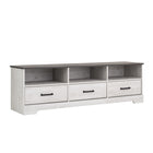 Prepac - Meuble TV Rustic Ridge, cabinet de rangement 66 po avec étagères, cabinet de rangement pour salon - Blanc vieilli-Support tv pour télévision suspendue ou debout : Conçu pour accompagner un téléviseur de 55 à 77 pouces de large - accrochez votre téléviseur au-dessus ou placez-le directement sur le meuble télé de la chambre