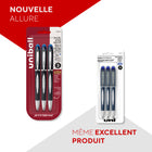uni-ball Stylos à bille JETSTREAM - pointe moyenne (1.0 mm) - Bleu - paquet de 3-Les stylos à encre gel de 1,0 mm sont dotés de la technologie uni Super Ink qui protège contre l’eau, la décoloration et la fraude