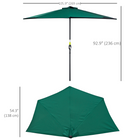 Outsunny - Parapluie de terrasse demi-rond avec manivelle et 5 baleines - 9 pi - vert foncé-Installation et démontage pratiques grâce à la manivelle