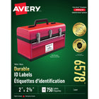 Avery 6578 Étiquettes d'identification durables blanches, laser, 2-5/8" x 2", 750/pqt-Parfaites pour les applications difficiles