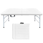 Homy Casa - Table pliante portative en plastique effet bois de 4 pi avec 4 hauteurs réglables - Blanc-Le plateau blanc effet bois apporte un aspect propre et naturel