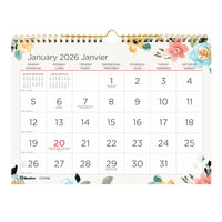 Blueline - 2026 Calendrier mural mensuel Blossom - 8 po x 11 po - Bilingue-12 mois: janvier 2026 à décembre 2026