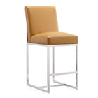 Manhattan Comfort - Element tabouret de comptoir moderne de 41,5 cm en similicuir camel et chrome poli-Tabouret de comptoir moderne du milieu du siècle avec dossier parfait pour une utilisation au bar et dans la cuisine
