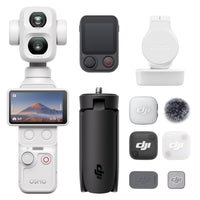 DJI - Osmo Pocket 4P Pack Vlog - Blanc nacré-Capteur CMOS de 1 pouce et plage dynamique de 17 diaphragmes, double caméra avec 4 focales, objectif 60 mm pour des portraits naturels