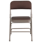 Chaise pliante de la série HERCULES en métal et tissu brun à motifs à triple entretoise courbé et double charnière-Ensemble de 4 chaises pliantes en métal et rembourrées