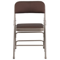 Chaise pliante de la série HERCULES en métal et tissu brun à motifs à triple entretoise courbé et double charnière-Ensemble de 4 chaises pliantes en métal et rembourrées