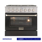 Kucht - 36 po Série KDF Cuisinière Pro Style au gaz propane - Acier inoxydable/Noir-La cuisinière à gaz à 6 brûleurs comprend un brûleur double de 20 000 BTU avec mode mijotage, un brûleur de 15 000 BTU, un brûleur de 12 000 BTU, deux brûleurs de 9 000 BTU et un brûleur de 6 000 BTU