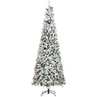 HOMCOM - Sapin de Noël artificiel 9' forme crayon enneigé - ouverture automatique-9 ft de haut, luxuriant avec une forme de pin, des pommes de pin et des baies rouges qui donnent un aspect sain et naturel 