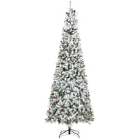 HOMCOM - Sapin de Noël artificiel 9' forme crayon enneigé - ouverture automatique-9 ft de haut, luxuriant avec une forme de pin, des pommes de pin et des baies rouges qui donnent un aspect sain et naturel 