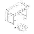 Monarch Specialties - 7364 Bureau 48 po L - Blanc/Metal Argent-Dessus de table spacieux parfait pour un ordinateur portable et autres articles de bureau
