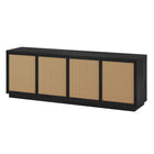 Hudson&Canal - Meuble TV Pryce pour téléviseurs jusqu'à 78 pouces - Grain noir/rotin naturel-Le dessus a une capacité de poids de 75 lb, l'étagère du milieu supporte 25 lb et l'étagère du bas peut supporter 50 lb