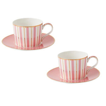 Maxwell & Williams - Tasse à Thé et Soucoupe Rose Dahlia Forme du Cannette - 240 ml - Paquet de