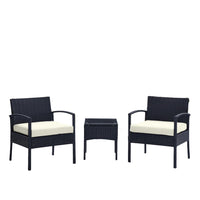 Manhattan Comfort - Ensemble de salon de patio moderne Noli pour 2 personnes avec table d’appoint - Noir et crème - Lot de 3-Ensemble de patio moderne 3 pièces avec 2 fauteuils et 1 table d’appoint