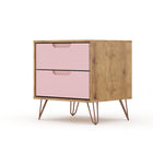 Manhattan Comfort - Table de nuit Rockefeller 50,98 cm style mid-century moderne à 2 tiroirs - Nature et Rose Pink-10