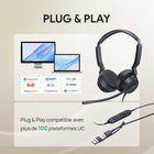 Casque compatible Teams Yealink UH42 - Casque pour téléphone et ordinateur - Certifié Microsoft Teams  - Noir-Longueur du câble USB : 1,5 m (de l'unité de contrôle d'appel à la prise USB)