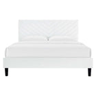 Modway - Roxanne Performance Velvet Lit de plateforme complet, Blanc-Pieds en bois effilés