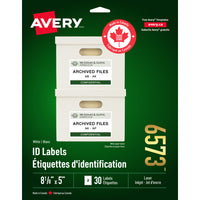 Avery - Étiquettes permanentes pour identification, blanches, nº 6573, 5 po x 8 1/8 po, paq./30-Grand choix d'étiquettes personnalisées  