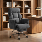 HOMCOM - Fauteuil de bureau exécutif inclinable avec repose-pieds et appui-tête - gris foncé-Le repose-pieds rétractable permet de surélever les jambes pour une meilleure détente