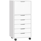 HOMCOM - Classeur mobile vertical à 5 tiroirs avec roulettes verrouillables - blanc-Cinq tiroirs et une grande armoire de rangement gardent toutes vos fournitures de bureau à portée de main 